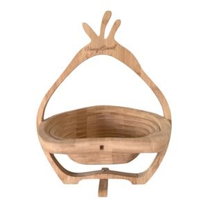 Harry & David Wood Foldable Collapsible Bamboo Pear Fruit Basket